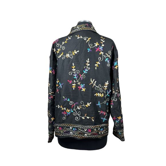 Life Style Black Floral Silk Blend Embroidered Long Sleeve Lightweight Jacket M - Picture 2 of 15